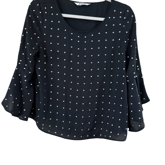 BB Dakota Black Polka Dot Blouse Flared Sleeves - Picture 8 of 9